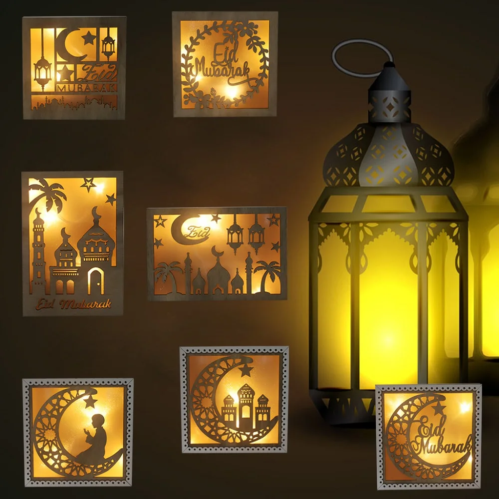 

Eid Mubarak 1 шт. DIY деревянные поделки светодиодный настенный фон настенный светильник 2022 Eid Mubarak украшение для вечерние Eid Mubarak подарок Рамадан