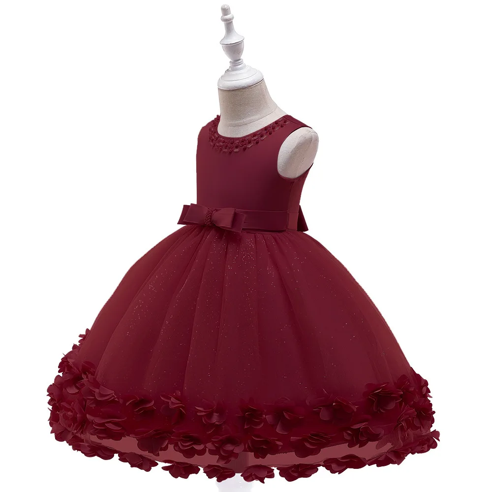 

Hot Sale Beaded Neckline Flower Girls Dresses Lovely Little Princess Communion Birthday Ball Gowns Girl Dress