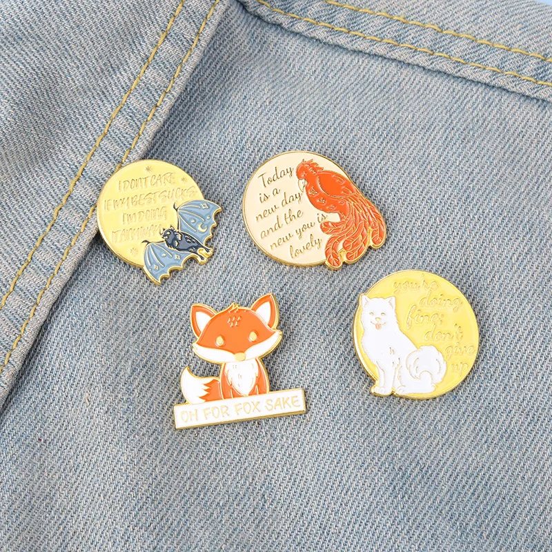 

Animal Quotes Monologue Enamel Pins Cute Animal Fox Bat Dog Bird Brooch Lapel Pins Badge Cartoon Jewelry Gift for Kids Friends