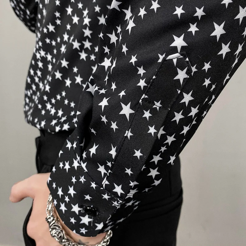 

2021 Business Casual Shirts for Men Autumn Long Sleeve Slim Star Print Formal Dress Shirts Streetwear Social Party Male Clothing