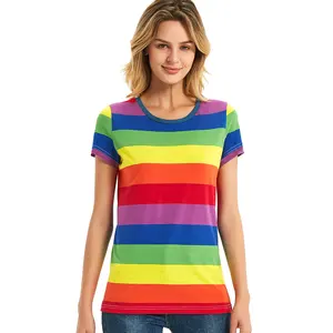Женская Радужная футболка в черно-белую полоску, Повседневная футболка с короткими рукавами в красно-белую полоску