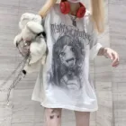 Женская футболка в стиле Харадзюку, летняя белая футболка в стиле панкготика, с коротким рукавом и японским мультяшным принтом в стиле ретро, y2k