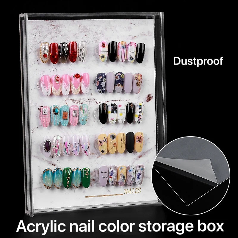 

Nail Color Display Board Acrylic Nail Tips Storage Stand Professional Dust-proof Nail Art Shop Display Box Nail Tips Storage
