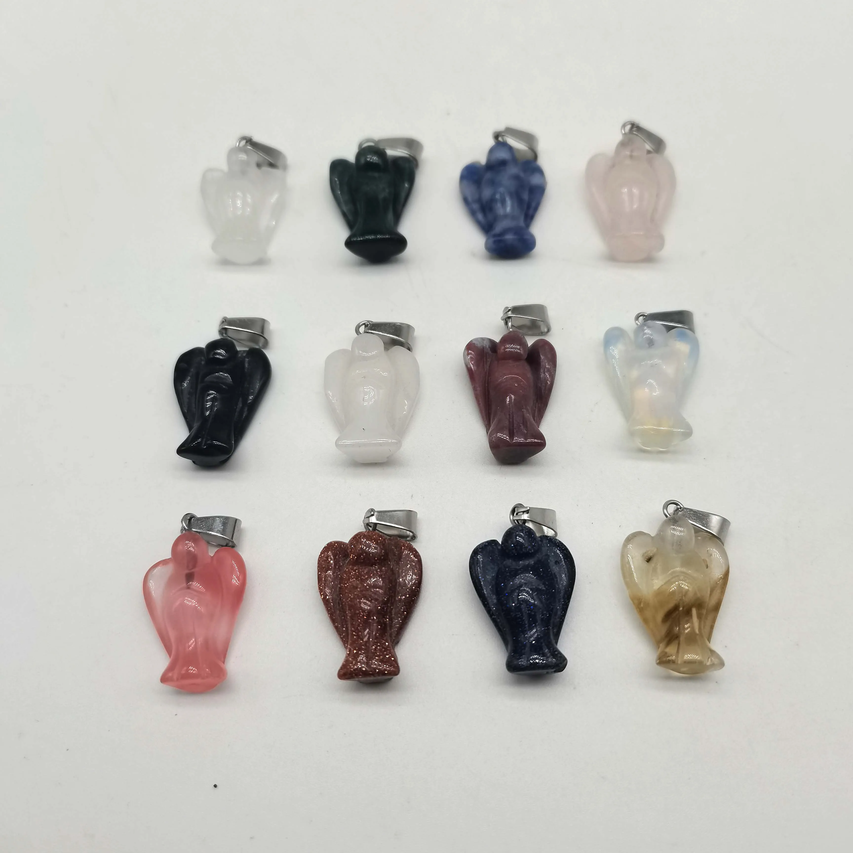 

Wholesale 12pcs/lot Natural Stone Quartz Crystal Angel Pendants Pendulum For Necklace DIY Fashion Jewelry Free Shipping