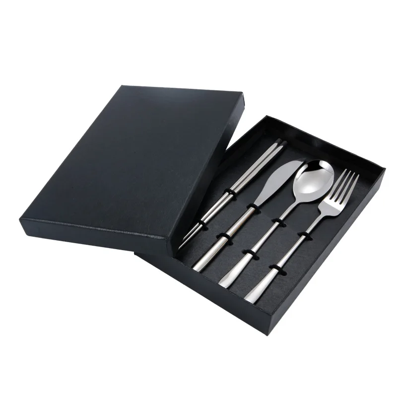 Корейский длинный нож и вилка из нержавеющей стали ложка набор четырех предметов