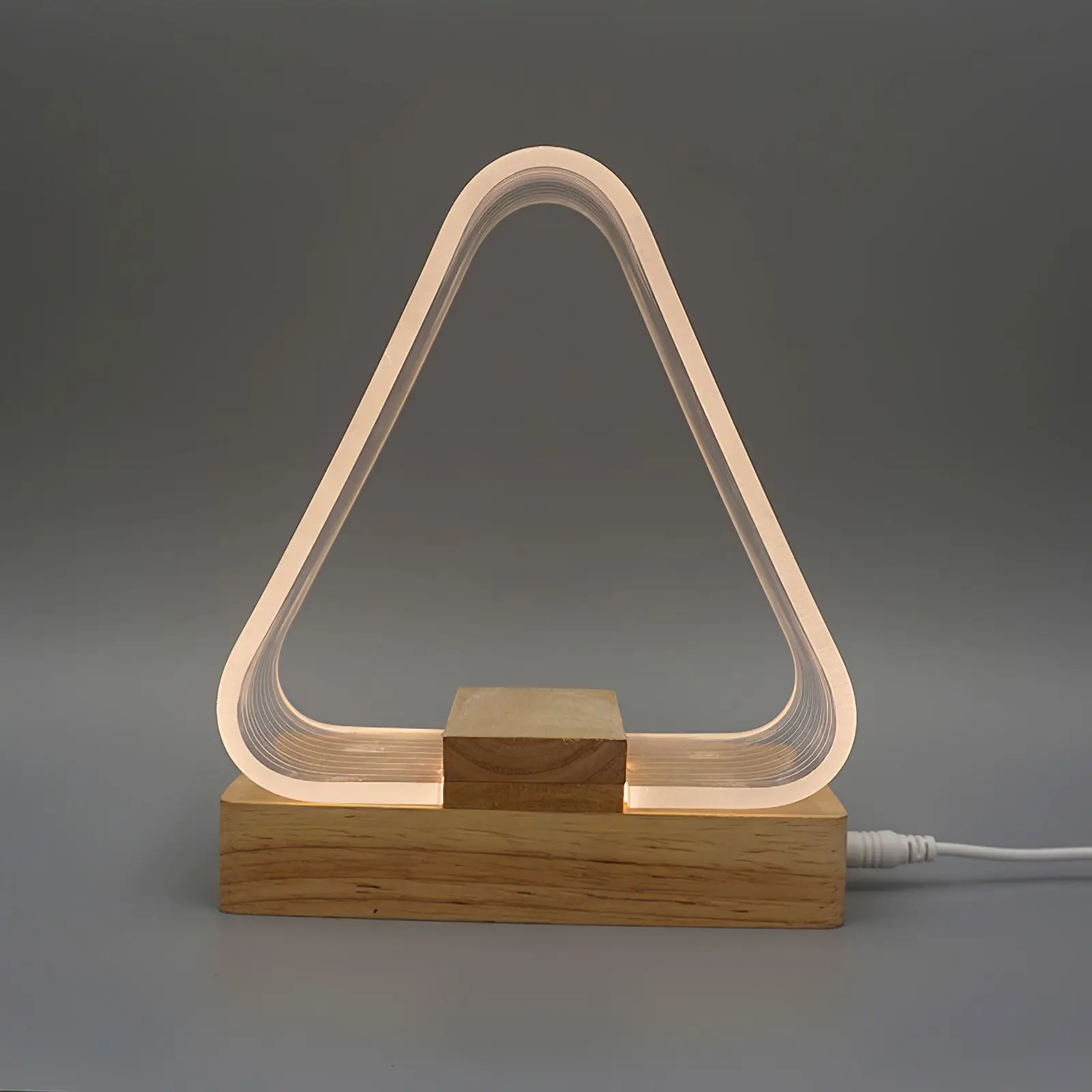 

Konesky 2W Acrylic Night Light USB Unique Design Small Bedside Lamp Warm White Color Triangle Table Lamp Living Room Office