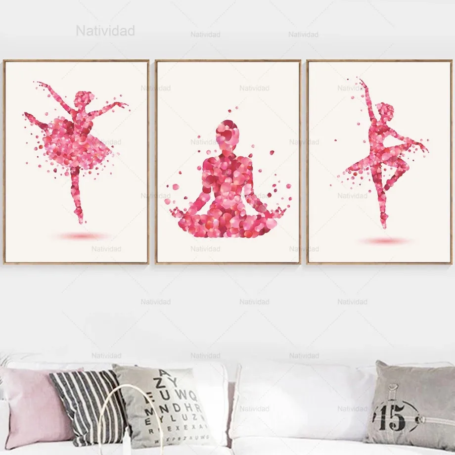 

Nordic Style Canvas Painting Ballet Dancer Poster and Print Yoga Petal Girl Wall Art Picture Girl Bedroom Living Room Home Decor