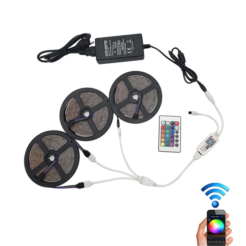 Светодиодный светильник 2835 SMD RGB лента 5 м 10 м 15 м 20 м DC12V 3528 5050 Гибкая RGB Светодиодная лента e лента Диод+ WiFi контроллер+ адаптер