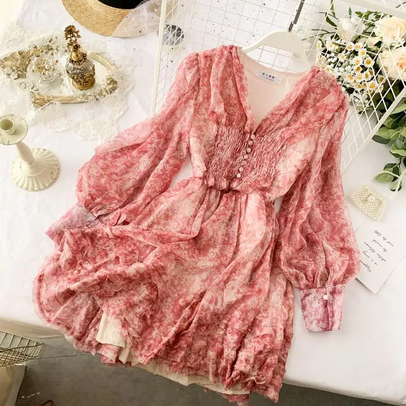 Женское шифоновое короткое платье с цветочным принтом в стиле бохо|Женские