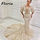 Женское вечернее платье с блестками Floria воротник с бисером, платье для выпускного вечера с блестками в арабском стиле Дубай, 2021