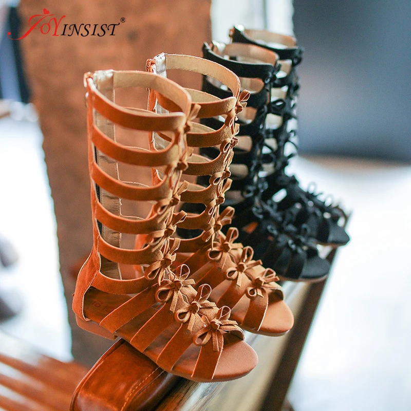 Босоножки в римском стиле для девочек высокие сандалии гладиаторы обувь