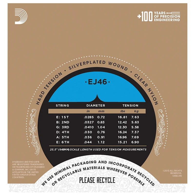 Нейлоновые Классические гитарные струны D'Addario Daddario EJ46 американского