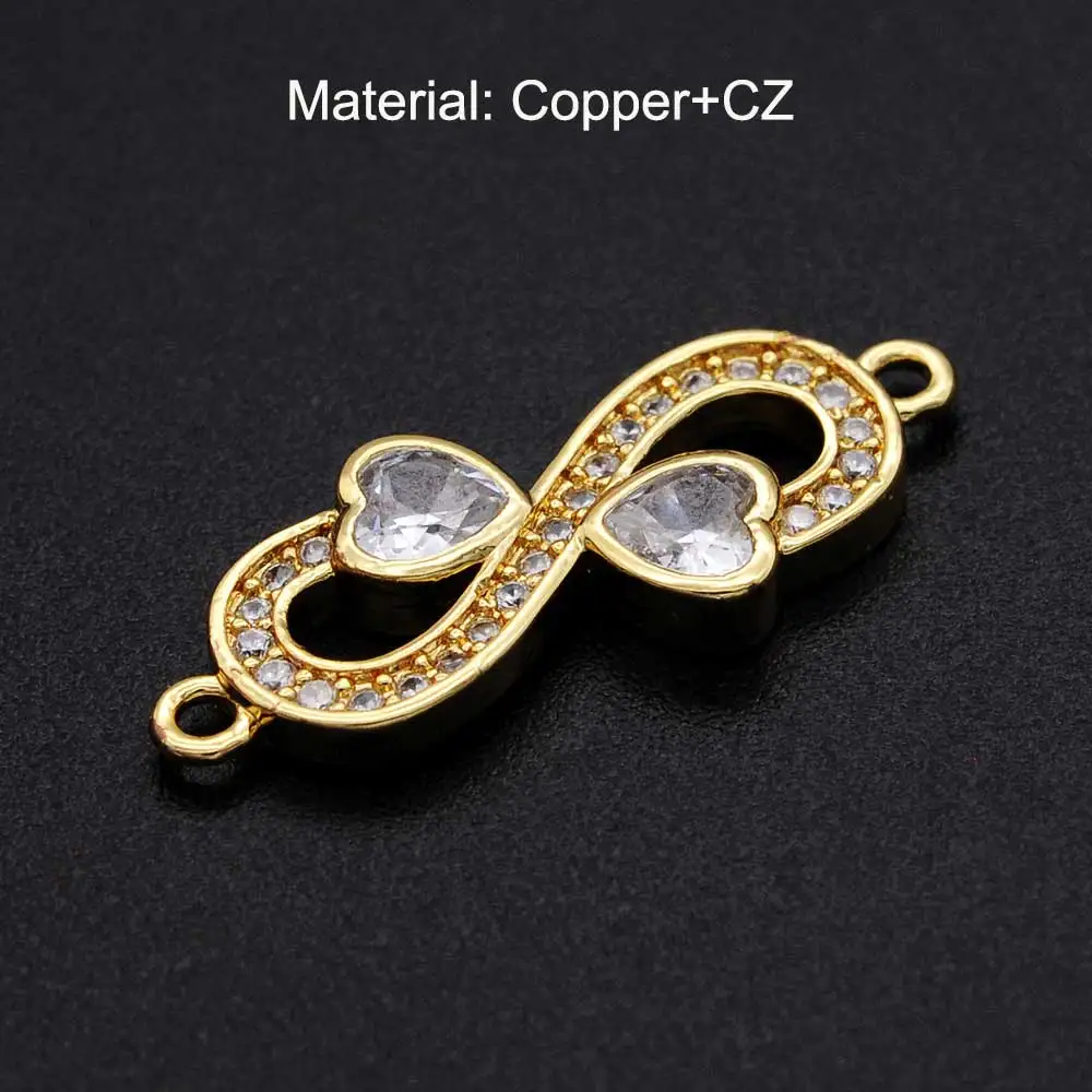 

5pcs/lot 11x24mm CZ Zircon DIY Jewelry Infinity Heart Charm Connectors Wholesale Jewellery Connector Bracelet Making Connector