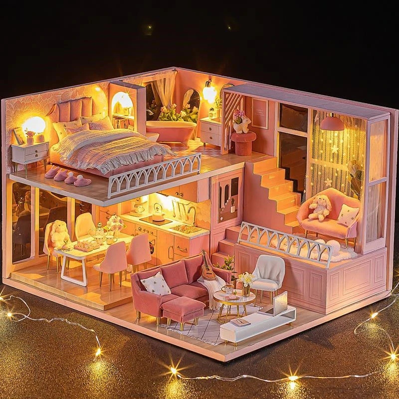 

DIY Doll House Warm Hours Light Hand-assembled Toy House Hut Model Villa Creative Children Play House Wooden Girl Birthday Gifts