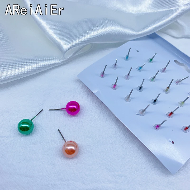 12 Pairs/set Classic Round Ball Pearl Stud Earrings For Women Party Wedding Gifts multiple colour Earings Set Ear Jewelry | Украшения и
