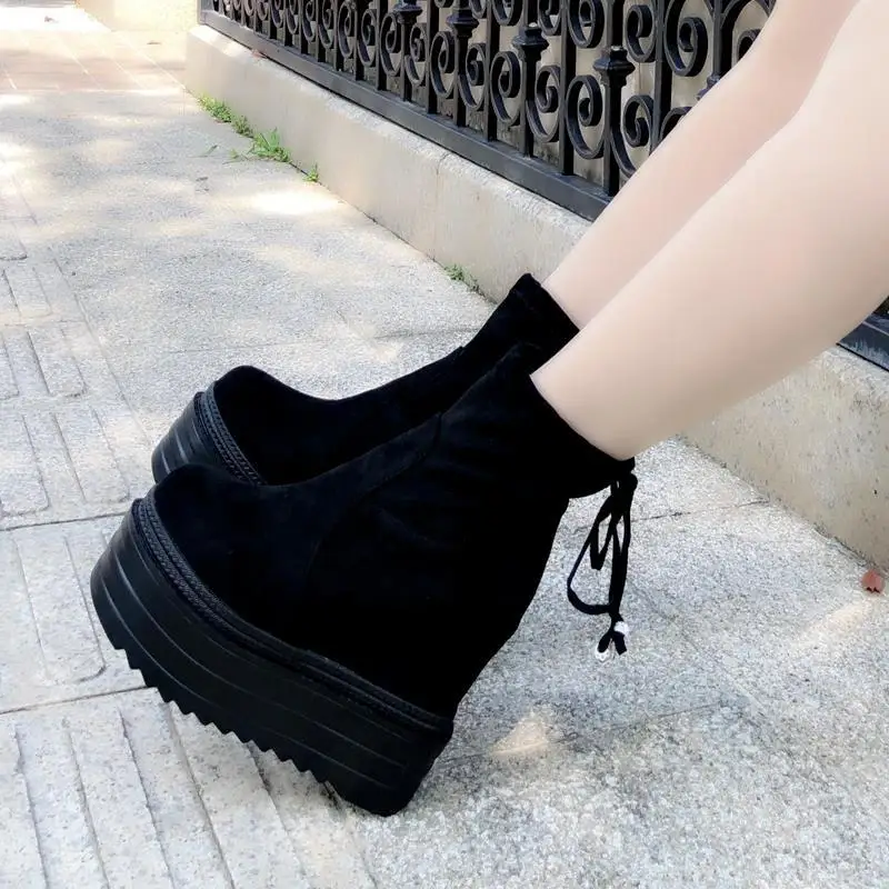 Женские ботинки на танкетке 14 см туфли толстой подошве в римском стиле короткие