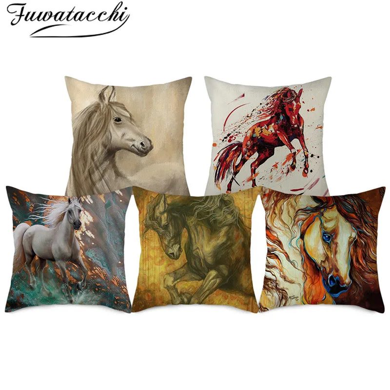 

Fuwatacchi Horse Linen Cushion Cover Animal Zebra Pattern Love Pillow Cover for Home Chair Sofa Decorative Pillowcases 45x45 Cm