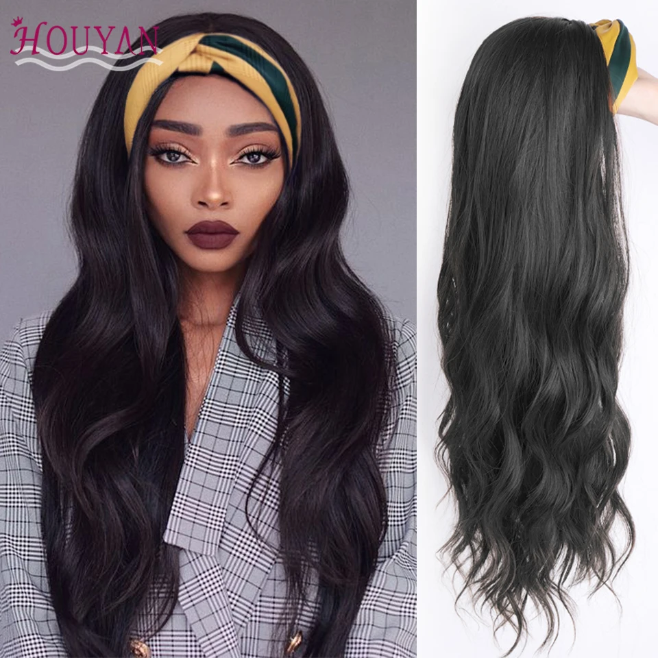 

HOUYAN 24 inch headband wig long curly synthetic wig female wavy curly hair with heat-resistant fiber