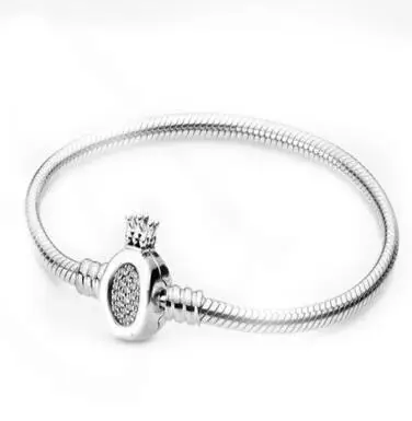 Authentic 925 Sterling Silver Snake Chain Charm Bangle Fit European Original Bracelets Jewelry Women Gift - Окраска металла: 7