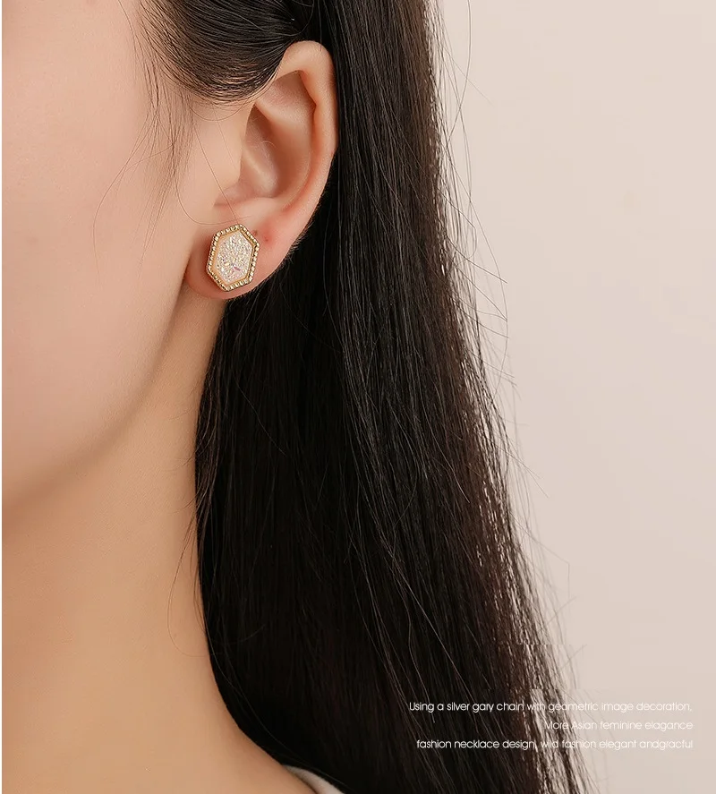 Модные серьги гвоздики Druzy мини шестигранные из смолы брендовые дизайнерские