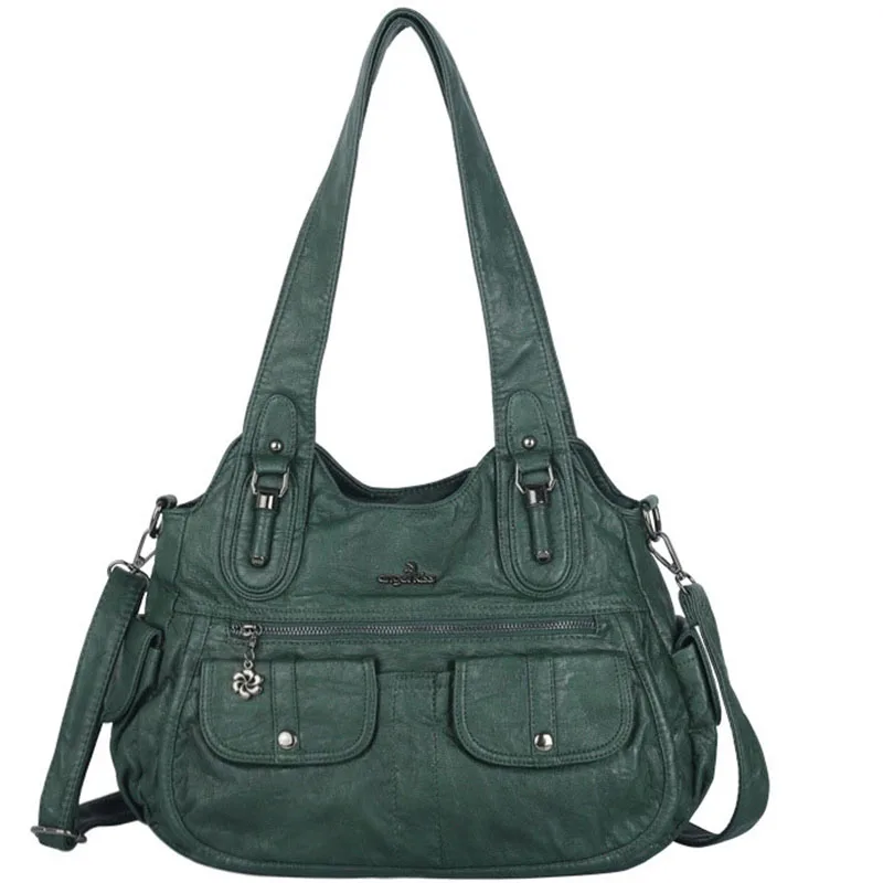 

Women Large Capacity Handbags Washed PU Leather Shoulder Bags Fashion Shopping Purse Multi Pocket Crossbody Bags Luxury Tote Bag