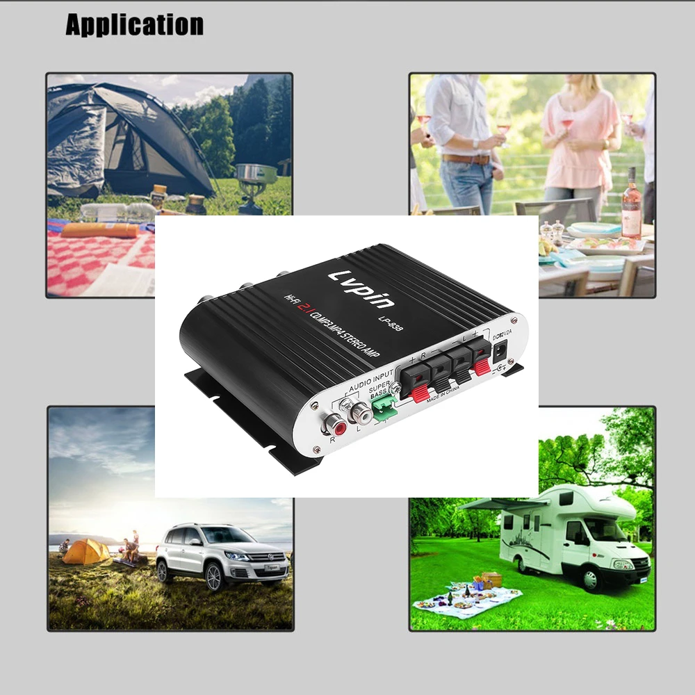 12V 20W LP-838 Car 3 Channel Amplifier Stereo Mega Bass Hi-Fi Connect With Phone PC DVD Player MP3 MP4 Portable Subwoofer | Электроника