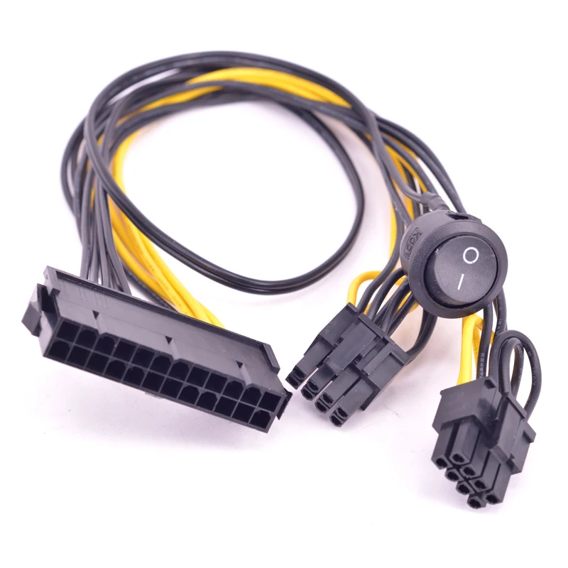 PSU 24 Pin к двойному 6 + 2 8 с переключателем ВКЛ./ВЫКЛ. Кабель питания PCIe 6Pin папа мама