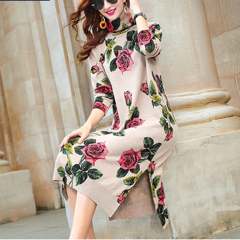 2021 элегантные женские роза с высоким плотно облегающим шею воротником шерстяной