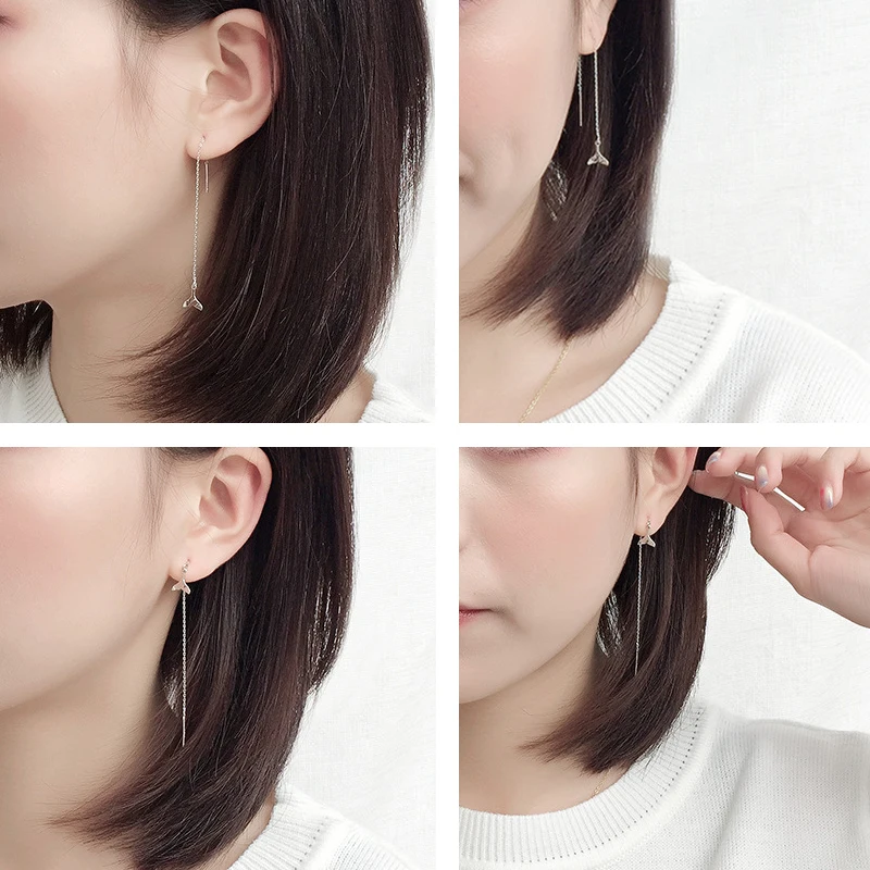 LicLiz 925 Sterling Silver Mermaid Tail Drop Earrings for Women White Gold Long Link Chain Jewelry Boucle D'oreille LE0621 | Украшения