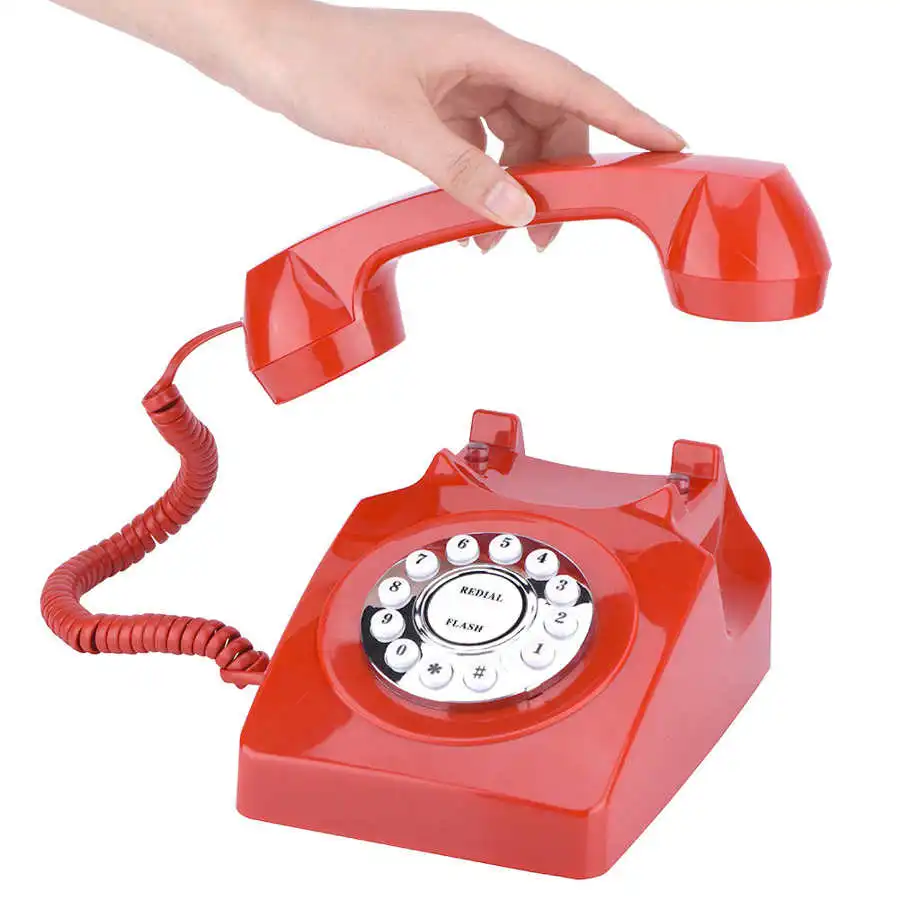 Стационарный ретро телефон с кнопочным циферблатом настольный проводной