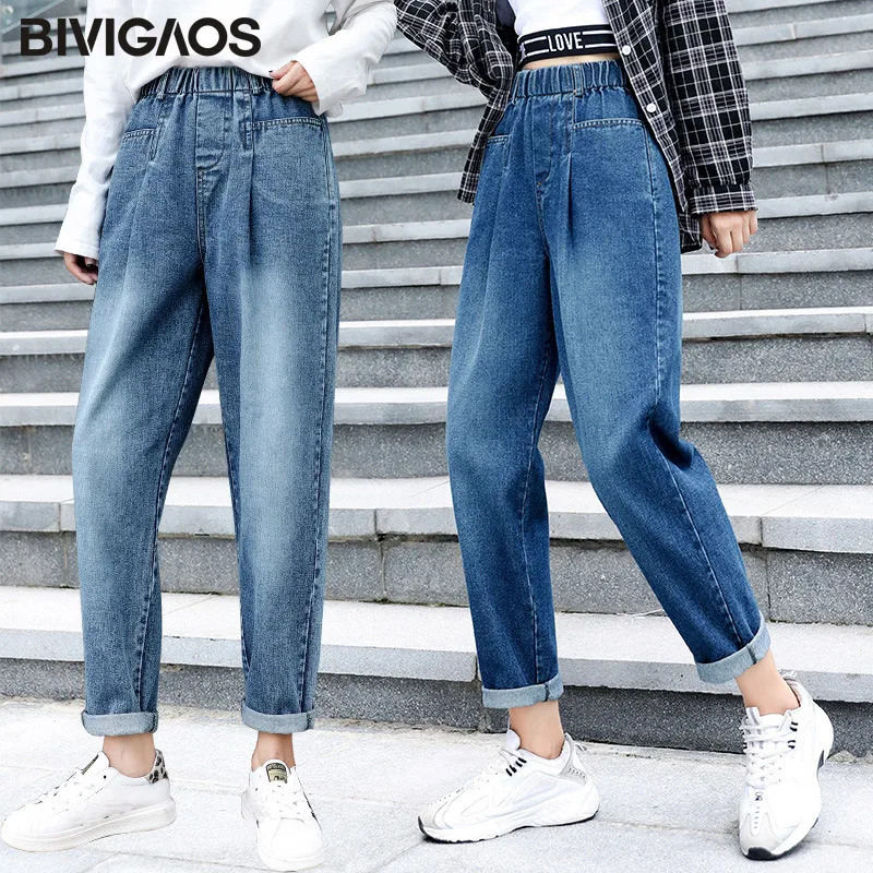 BIVIGAOS 2019 Осенние новые прямые джинсовые брюки с карманами укороченные джинсы