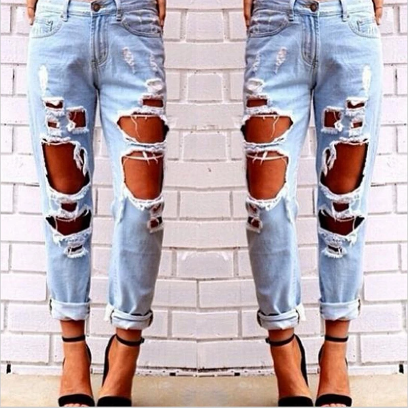 

New loose size wild sexy exaggerated big hole beggar boyfriend wear-resisting jeans