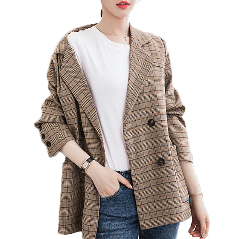 Женский Повседневный клетчатый блейзер в винтажном стиле|Женские пиджаки| |