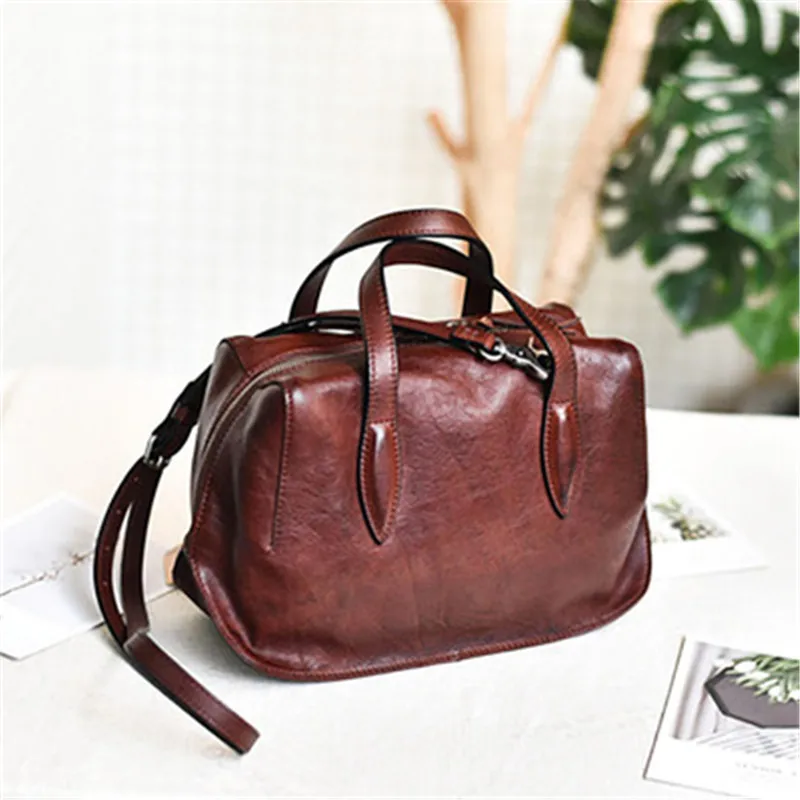 

Сумка ручной работы в стиле ретро с оригинальной текстурой, дамская сумочка-мессенджер из воловьей кожи первого слоя, сумка большой вместим...