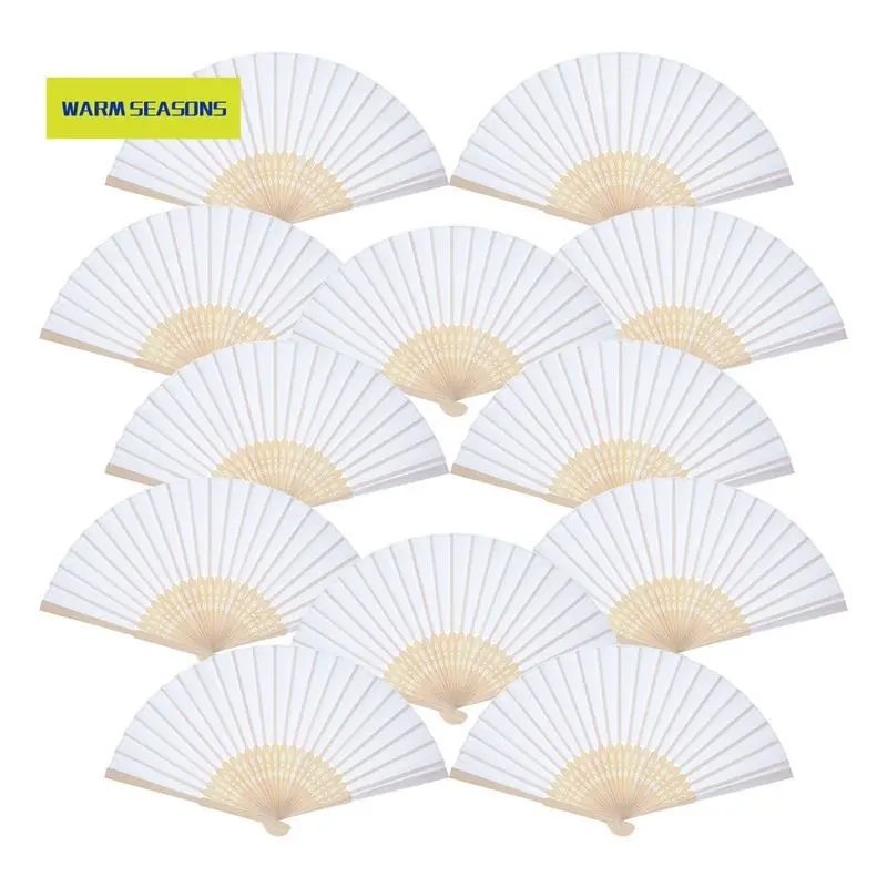 

12 Pack Hand Held Fans White Paper Fan Bamboo Folding Fans Handheld Folded Fan for Church Wedding Gift, Party Favors, DIY D