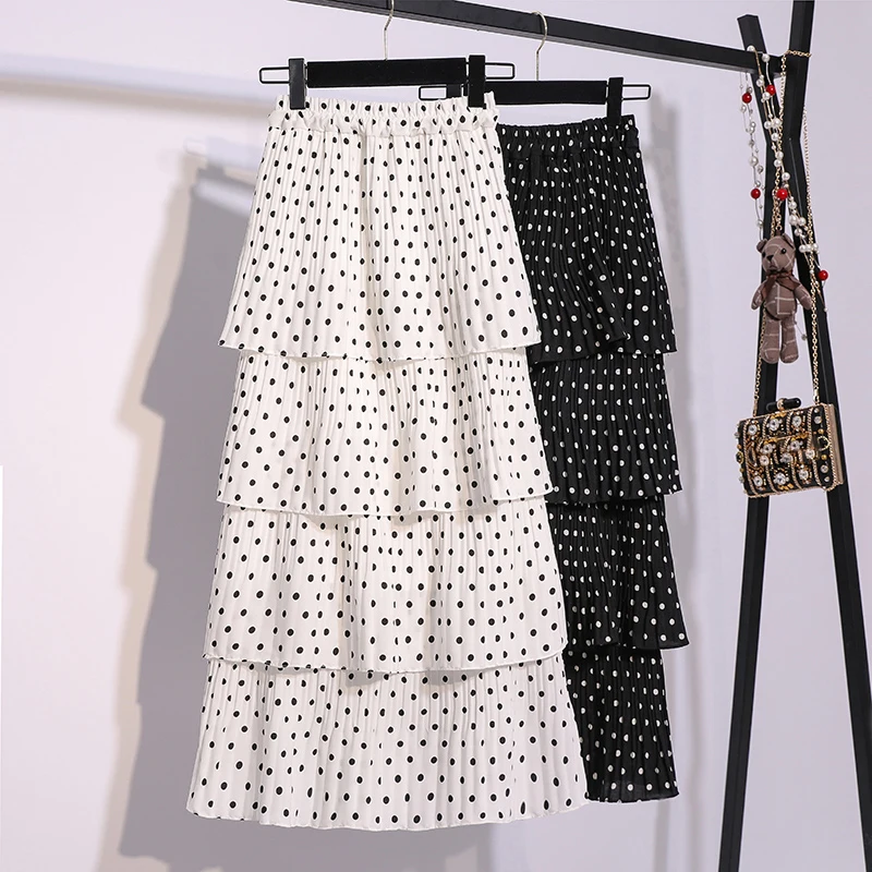 Женская плиссированная юбка винтажная облегающая в горошек с высокой талией и