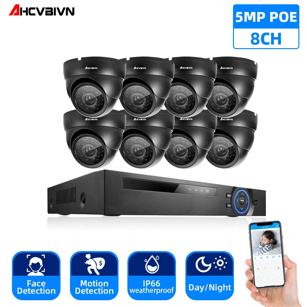 

Распознавание лиц H.265 POE 5MP комплект видеонаблюдения 8CH NVR CCTV Системы 5 мегапикселей безопасности для любых погодных условий CCTV 5MP POE IP Камера