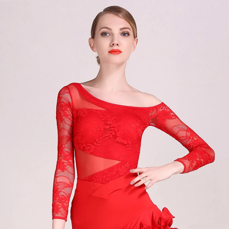 Женские топы для латиноамериканских танцев черное кружевное трико укороченный