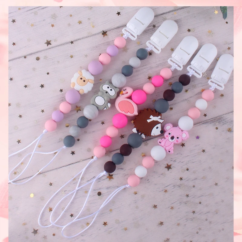 Colgante de silicona con dibujos animados para chupete de beb&eacute;, cadena de chupete con cuentas, Clip de alimentaci&oacute;n, accesorios para chupete-5