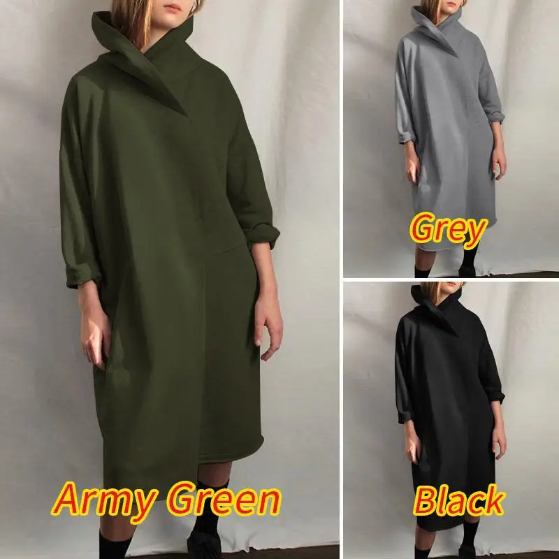 

Autumn Winter New Fashion Fleece Dress for Women Mid Length Pullovers Hoodie Dress for Women