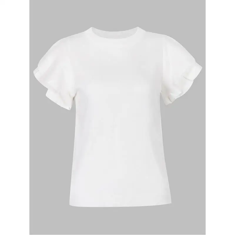 

ZAWAHIKI Ruffles Solid Knitted Women T Shirts 2021 Spring Summer Japan Style Vintage Mujer Camisetas Sexy Slim Tops Tee