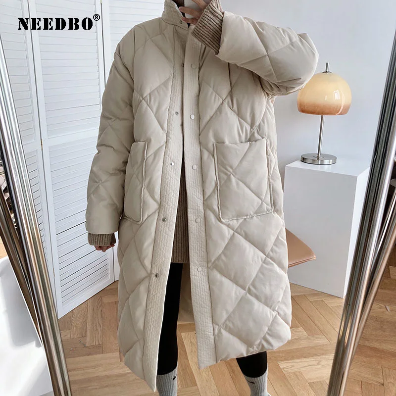 NEEDBO Ladies Puffer Coat Padded Elegant Winter Jacket Women Parka Mujer Warm Loose Casual Stand Up Collar Outweart Winter Women