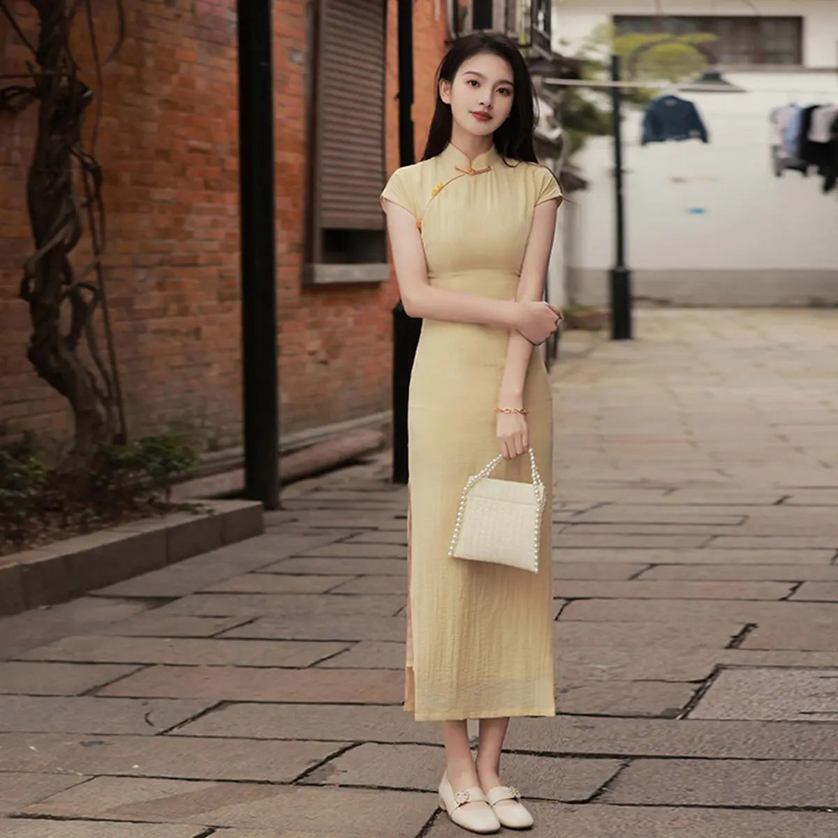 Китайское ретро платье Qipao современное элегантное женское улучшенное желтое