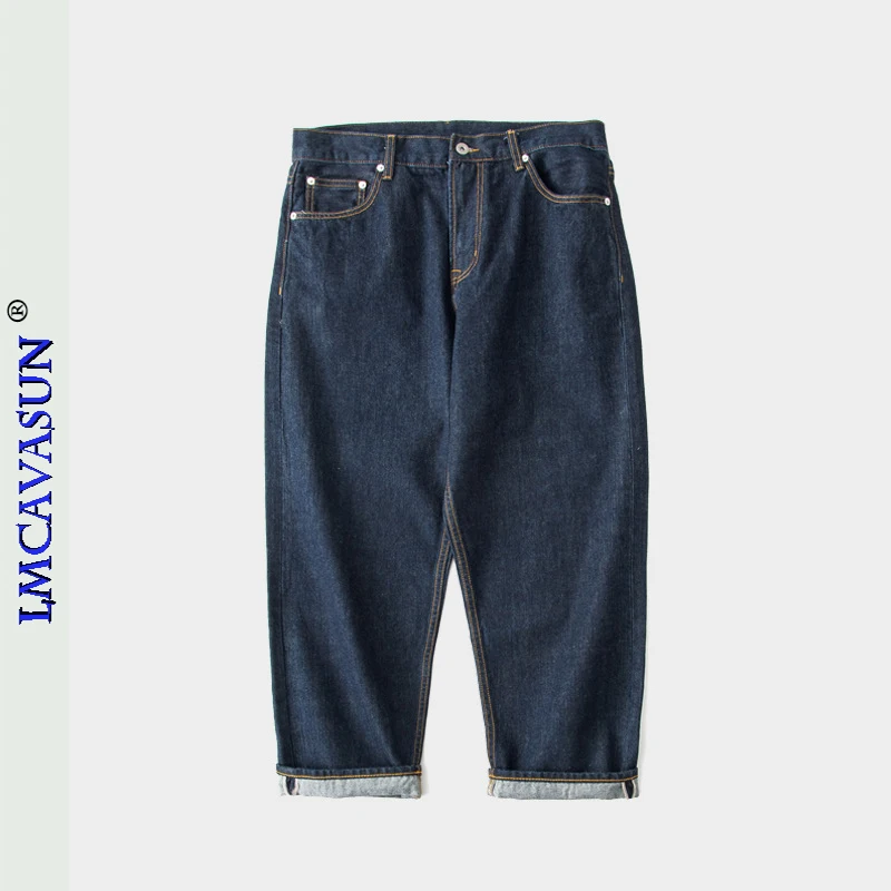 

LEIMEICHEN Japanese Style Vintage Railroad Jeans Cropped Trousers Mud-Dyed Heavy Wash Water Loose Men's Jeans Overalls 001B