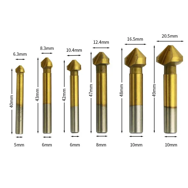 

JR Titanium-plated 6PC metal high-speed steel chamfering tool 90 chamfering knife three-blade alloy round shank milling cutter