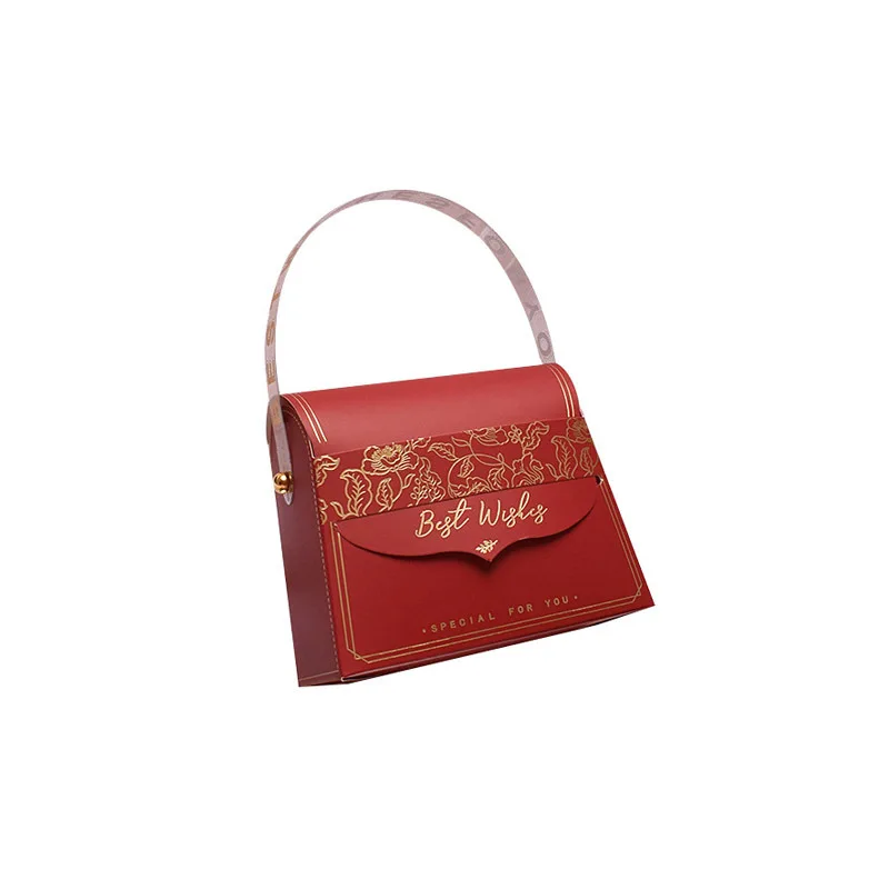 

Luxury Mini Handbag Shaped Gift Boxes Creative Wedding Candy Box Packaging Red Pink Orange Favor Paper Handbag for New Year 2022