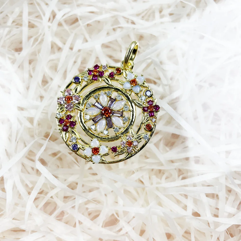 Подвеска венок амулет цветы золотого цвета из стерлингового серебра 925 пробы