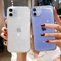 candy color glitter transparent phone case for iphone 11 12 pro 12 mini x xr xs max se 2020 7 8 6s plus soft silicone back cover