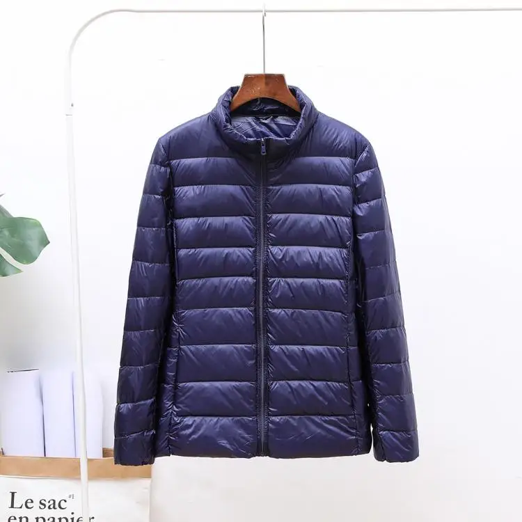 style2 navy Ультра легкие куртки на утином пуху 90%, Женское зимнее пальто с капюшоном, теплая тонкая куртка с длинными рукавами 8XL, большие размеры, Женская Куртка jaqueta feminina - Цвет: style2 navy