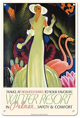 

to Your Favorite Winter Resort - Pullman Company - Railroad Travel Poster by William P. Welsh c.1935- Metal Sign
